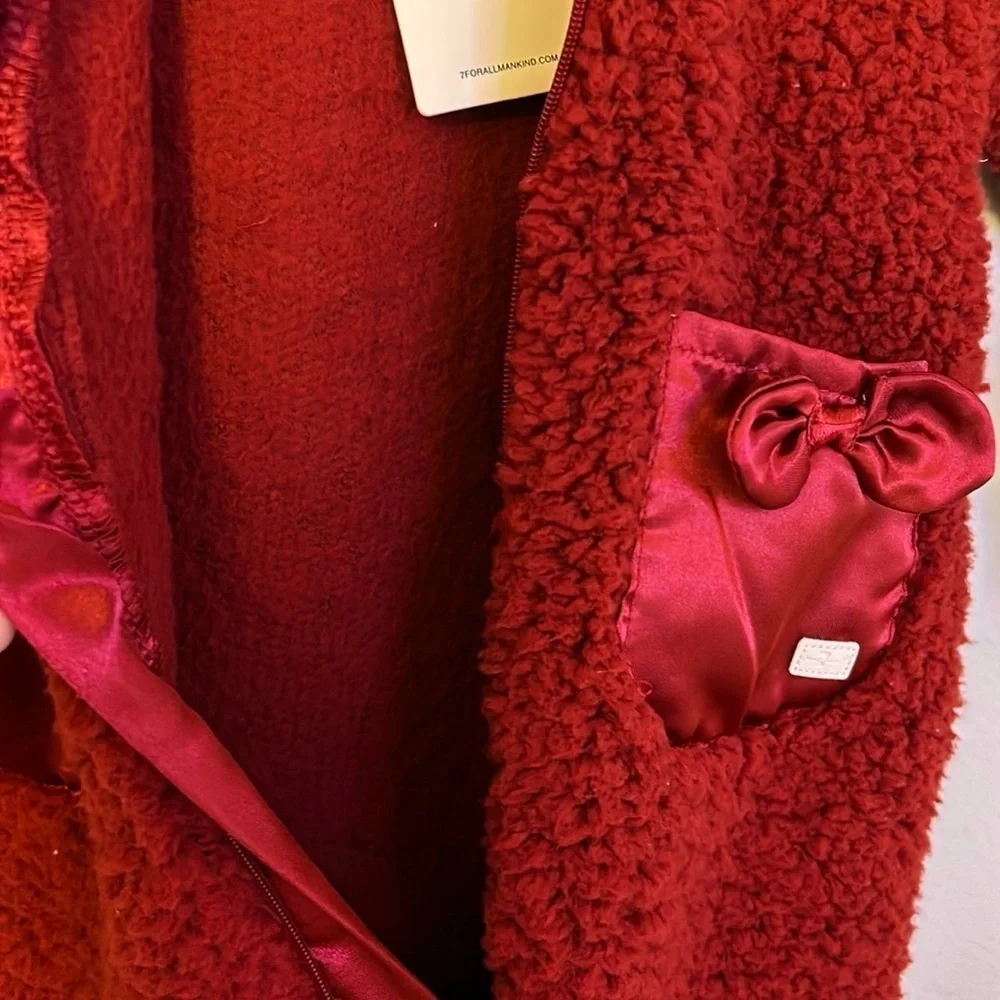 NWT 7 for All Madkind High Pile Fleece Pam in deep red, toddler size 24 months.